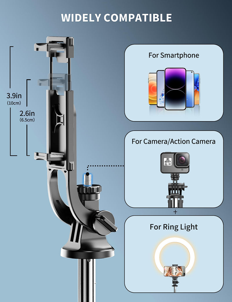 71" Phone Tripod & Selfie Stick, All in One Extendable Cell Phone Tripod with Wireless Remote, Tripod Stand for iPhone & Travel Tripod 360° Rotation Compatible with iPhone Android Phone, Camera Black