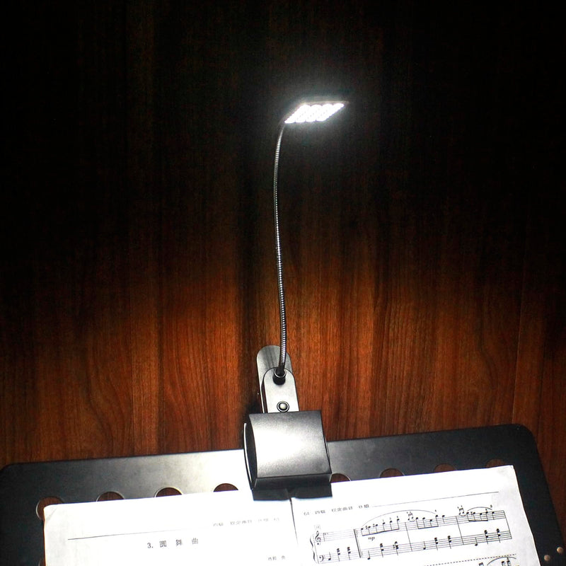 Music Stand Light, Clip on LED Book Lights, USB and AA Battery Operated, Reading Lamp in Bed, 3 Brightness Levels, Ideal for Musician, Piano Player, Kids, Travel, Black