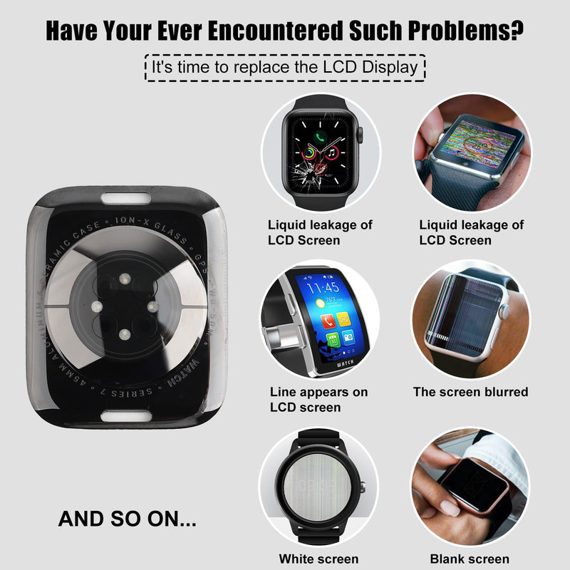 New Back Cover Glass Heart Rate Part Connector Compatible with Apple Watch Series 7 45mm (Only for GPS) with Upgraded Repair Tools Kit