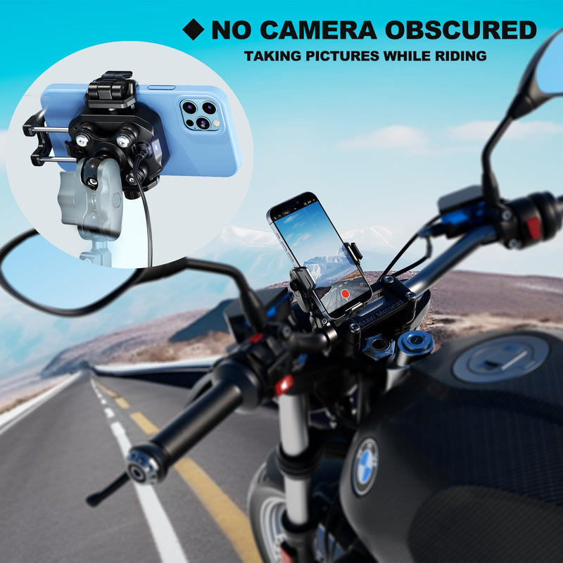 [AUSTRALIA] - iMESTOU Motorcycle Phone Mount with Wireless Charger 15W & USB-C Port 36W, Shock Absorption 1" Ball Mount Fits for 5.4"-7.2" Phones Up to 15mm Thick, Works with 12-24V Vehicles (without mounting base) 