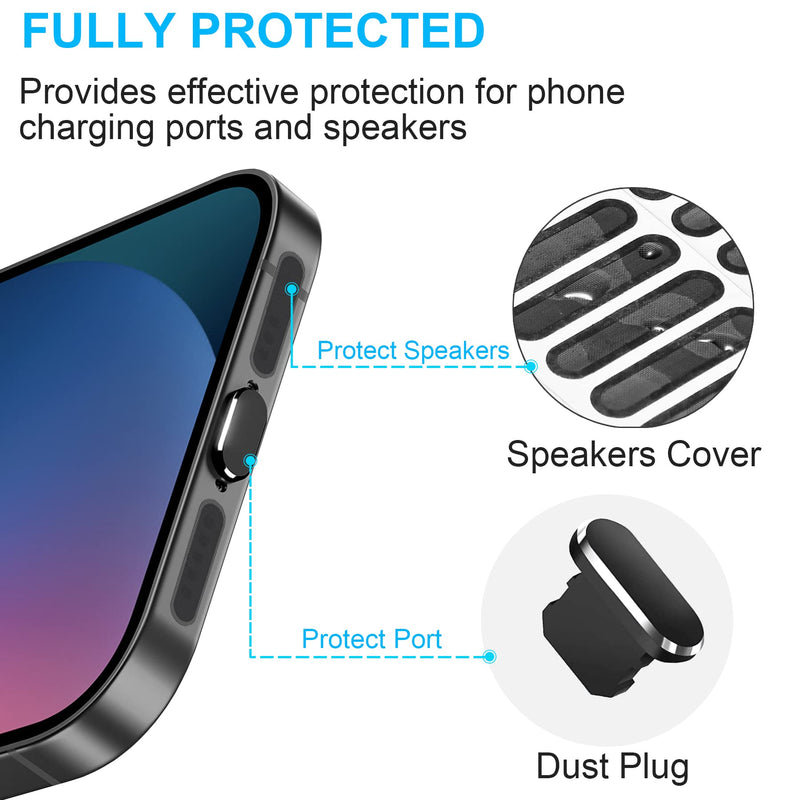 iPhone Dust Plug Compatible with iPhone and AirPods, Lightning Port Plug Protector Charging Port Anti Dust Cover Includes Speaker Cover (Black) Black