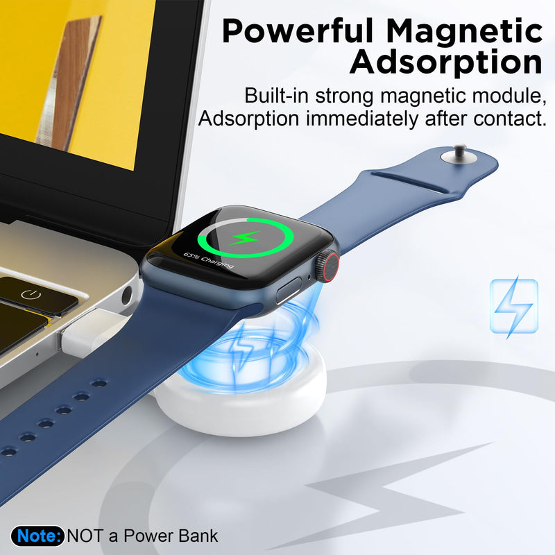 𝟐𝟎𝟐𝟒 𝐔𝐩𝐠𝐫𝐚𝐝𝐞 for Apple Watch Charger,Magnetic Portable iWatch Charger USB C&USB A Fast Wireless Charging Travel Battery Charger for iWatch Ultra2/Ultra/SE2/SE Series 9/8/7/6/5/4/3/2/1 AA-White