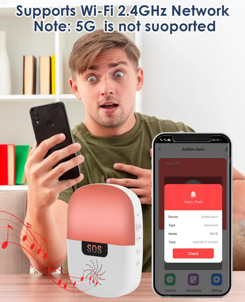 Caregiver Pager Wireless Call Button Smart WiFi Nurse Emergency Alert System 330 Feet Life Alert Button for Elderly/Patient/Disabled/Home(2.4GHz Wi-Fi Only) 1 receiver + 2 SOS button