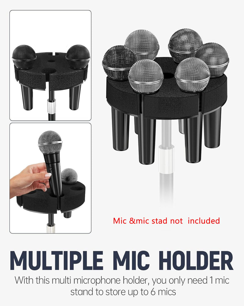 Multi Microphone Holder【Aluminum/Upgraded】Multi Mic Holder Up to 6 Mics, Wired and Wireless mic Holder for Stand, Multiple Microphone Holder for storage Organizer & Display, w/ 3/8"-16 Threaded
