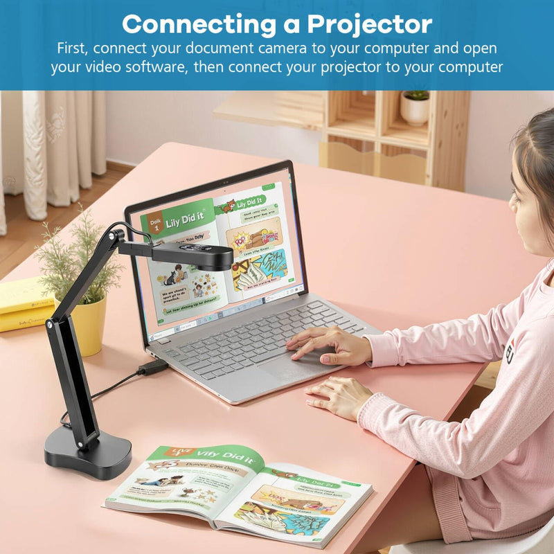 4K USB Document Camera & Webcam for Teachers: 8MP USB with 3-Level LED Light & Mic & Image Invert,Fold, A3 Format for Teaching in Classroom/Distance Learning Educators(Mac/Windows/Chromebook