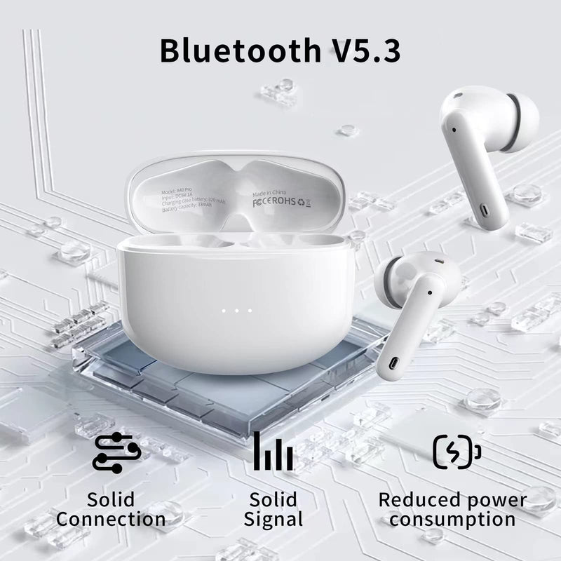 A40 Pro Wireless Earbuds, 50Hrs Playtime Bluetooth Earbuds Built in Noise Cancellation Mic with Charging Case, Bluetooth Headphones with Stereo Sound, IPX7 Waterproof Ear Buds for iPhone