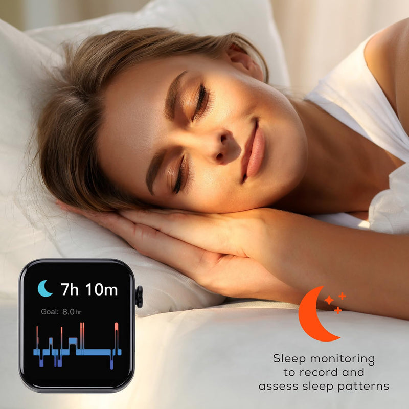 Life Watch Smart Heart Rate Blood Oxygen Body Temperature Sleep Monitor Fitness Steps Tracker Wireless Voice Call iOS &Android Compatible IP67 Waterproof Various Sport Fitness Modes Flash Light- Black