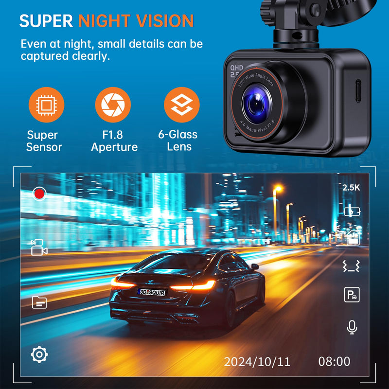 [AUSTRALIA] - Dash Cam Front and Rear, 2.5K Dual Dash Camera for Cars, 2560P Mini Car Camera, 2 inch IPS Screen, 32GB Card Included, WDR Night Vision, 24 Hours Parking Monitor, G-Sensor, Support 256 GB Max 