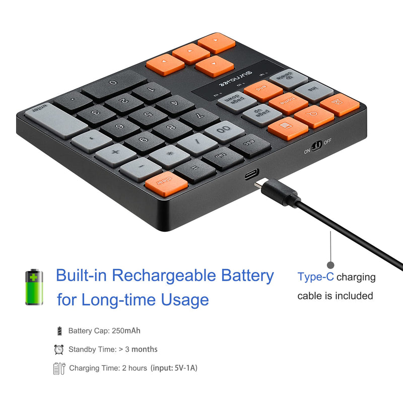 SurnQiee Bluetooth Numeric Keypad, Wireless Number Pad 35-Keys Financial Accounting Rechargeable Number Keyboard for Laptop Desktop, PC, Notebook 35 keys - Bluetooth