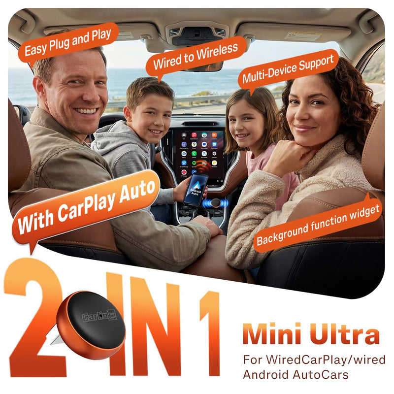 2-in-1 Wireless CarPlay & Android Auto Adapter - CarlinKit MINI Ultra3 | Converts Factory Wired CarPlay or Android Auto to Wireless | Auto Connect | for iPhone & Android | Ultra-Compact Design