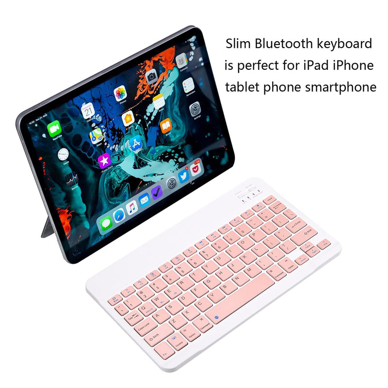 Ultra-Slim Bluetooth Keyboard Portable Mini Wireless Keyboard Rechargeable for Apple iPad iPhone Samsung Tablet Phone Smartphone iOS Android Windows (10 inch Pink) 10 inch Pink