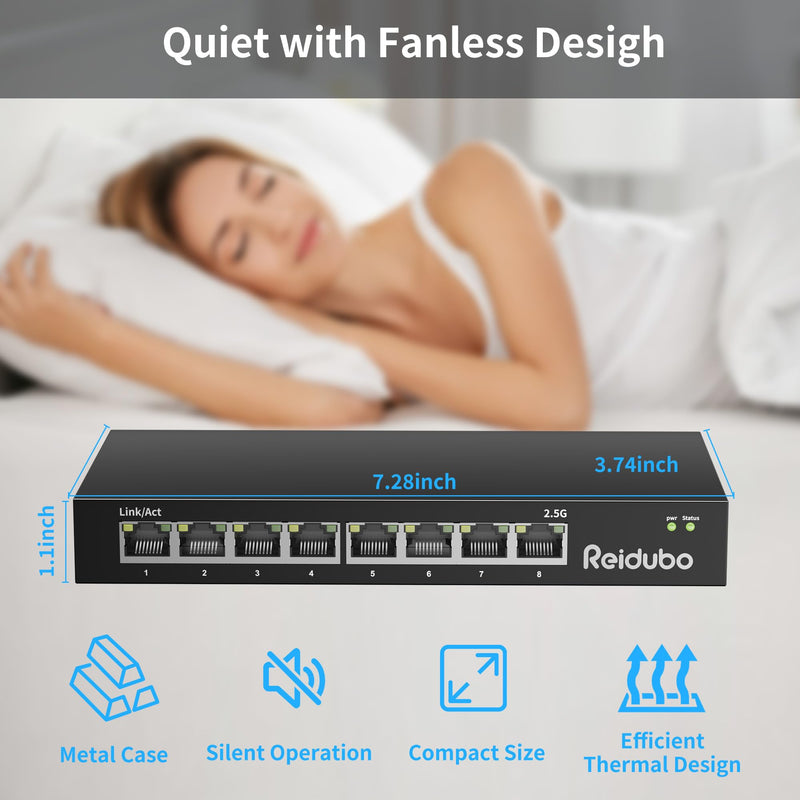 2.5gb Switch, 8 Port Ethernet Switch Unmanaged, 60Gbps Switching Capacity, Ideal for 2.5Gbps NAS/PC, 4K Video, Game Console, AP, Desktop Wall Mount, Fanless Design, Plug and Play Black3