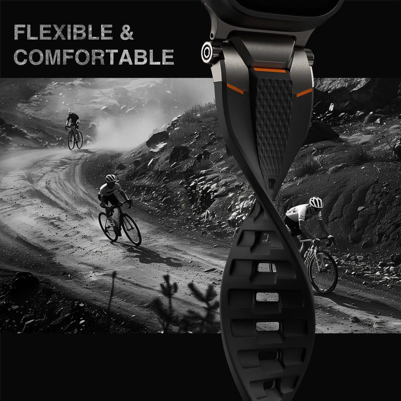 ULTIMAL Rugged Band for Apple Watch Ultra 3/2/1 49mm, Series 11/10/9/8/7/6/5/4 SE 46mm/45mm/44mm, Waterproof, Soft TPU Strap with Stainless Steel Buckle & Connectors, Sweat-Resistant, Easy to Clean, Fits 155-225mm Wrist (Black/Gray) Black/Gray
