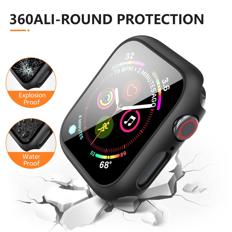 3 Pack Case for Apple Watch SE 44mm Series 6 Series 5 Series 4 Hard PC Case with Tempered Glass Screen Protector Waterproof Anti-Scratch Ultra-Thin Protective Cover for iWatch 44mm (Black) Black
