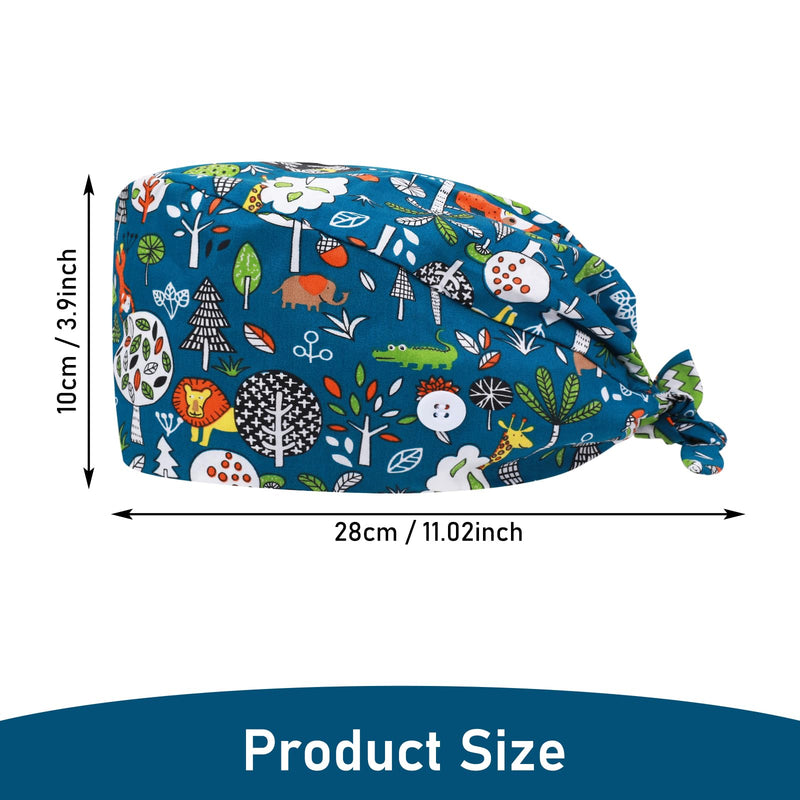 [AUSTRALIA] - Pack of 3 Surgical Cap, Fabric Nurse Cap, Adjustable Surgical Hat, Buttons, Adjustable Work Cap, Cotton Dust Cap, Printed Turban Hat with Sweatband Hoods, Bag Caps 