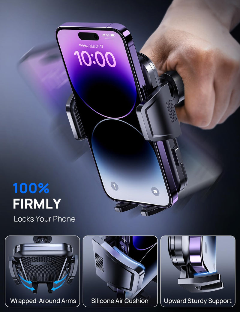 [2024 Newest] Car Vent Phone Mount, [Upgrade Hook Clip Never Shake] Adjustable 360 Rotation Vent Clip Car Phone Holder Mount, Big Phone & Thick Case Friendly Fit for All iPhone, Samsung & Cell Phone AC-Black Air Vent Hook