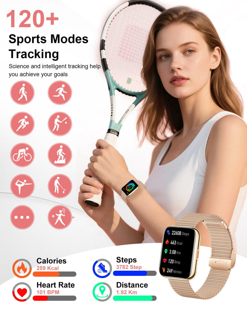 Smart Watch for Women (Answer/Make Call),1.8" Touchscreen Smartwatch with 100+ Sports Modes Heart Rate Sleep Monitor Pedometer AI Voice Control, Activity Fitness Watch for Android iPhone