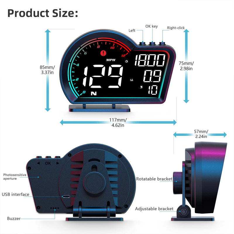 [AUSTRALIA] - SinoTrack HUD Digital GPS Speedometer for Car Universal Heads Up Display Oversize Screen Large LCD MPH Speedometer Speed Fatigued Diving Alert Over-Speed Alarm Compass for All Vehicle 