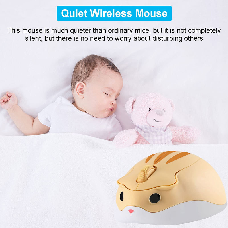 CHUYI Animal Wireless Mouse Cute Hamster Mouse Small Optical Portable Cordless Mice for Travel School for Computer Laptop PC for Kids (Yellow) Yellow