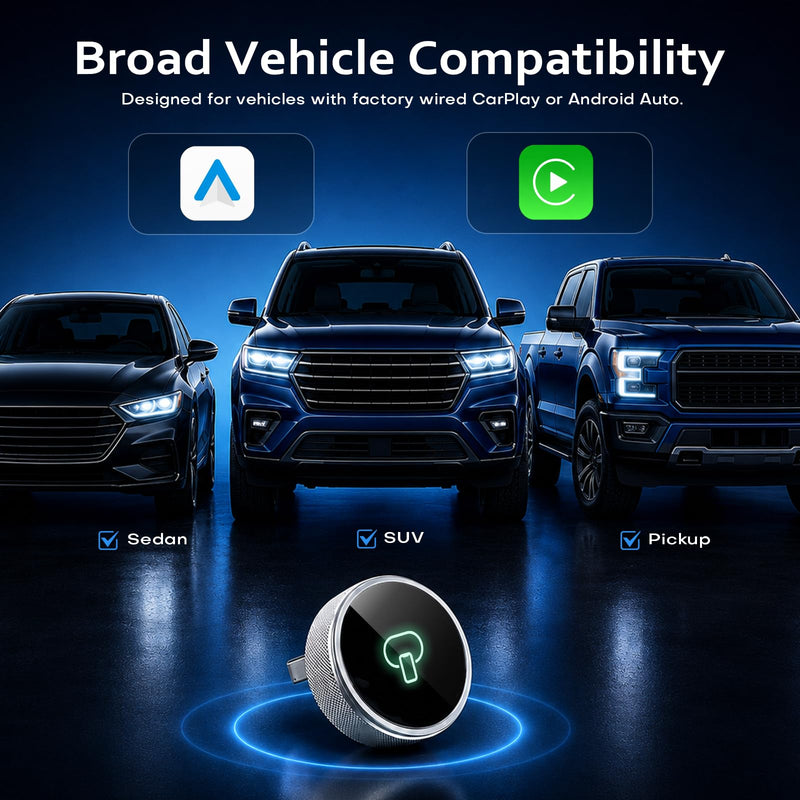 Wireless CarPlay Adapter for iPhone & Android Device | Fast Auto-Connect, Stable Connection, Mini Size Plug，Apple iPhone & Android, 2-in-1 Adapter, Convert Wired to Wireless Dongle