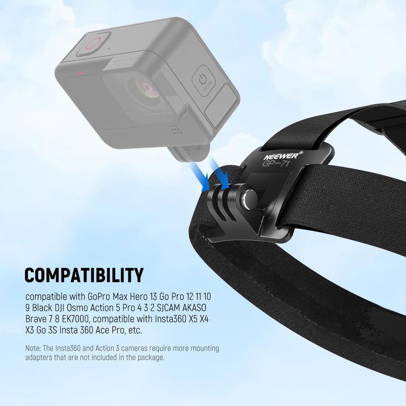 NEEWER Accessory Set Compatible with GoPro Hero Insta360 DJI AKASO Action Camera, Quick Change Head Strap Head Strap Holder, Chest Strap, Backpack Hat Clip Holder & 360° Wrist Strap for GP-75 GP-75 Accessory