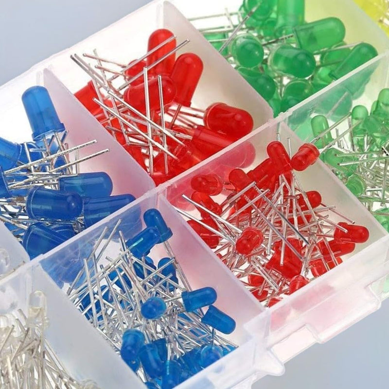 [AUSTRALIA] - MINGZE LED Light Emitting Diodes Set, 3 mm Diodes Electronic Components Light Emitting Diodes Round 2-Pin Electronic Components with 5 Colours Red Blue Green Yellow White (Pack of 500) 500 pieces 3 mm 