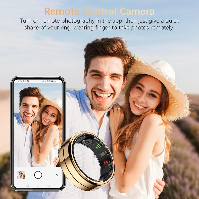 Fit Ring for Women Men, Health Tracker with Heart Rate, Blood Oxygen, Heart Rate Variability, Stress, Sleep Monitor, Step Counter, Smart Ring for iPhone & Android, No Subscription Fee (Gold, 8#)