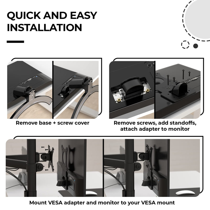 HumanCentric VESA Mount Adapter for LG Monitors 24MP58VQ, 24MP58VQ-P, 24MP59HT, 24MP59HT-P, and 24MP60VQ, VESA Adapter Bracket Mounts Monitor to VESA Stand, Arm or Desk Mount with 75x75 or 100x100 mm