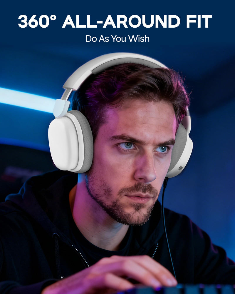 EPOMAKER X Aula G7 Pro Wireless Gaming Headset, Dual Mode BT5.3 & 2.4GHz, 7.1 Surround Sound, 80+ Hour Battery, RGB Light, with Noise Canceling Mic for PS5, PS4, Switch, PC (White) White