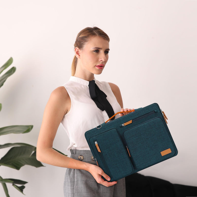 MOSISO 360 Protective Laptop Shoulder Bag,15-15.6 inch Computer Bag Compatible with MacBook Pro 16, HP, Dell, Lenovo, Asus Notebook,Side Open Messenger Bag with 4 Zipper Pockets&Handle, Teal Green 16 inch
