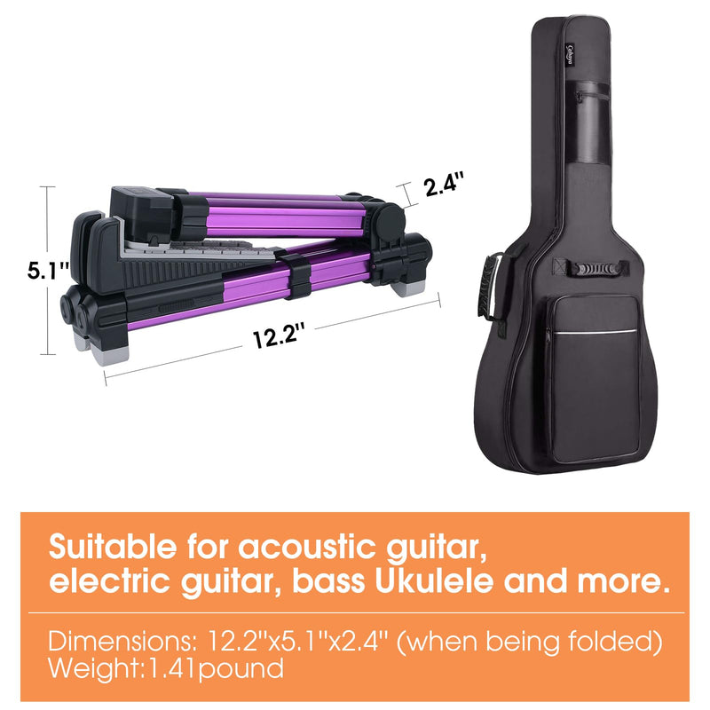 ENO MUSIC Alumium Alloy A-Frame Universal Folding Acoustic Guitar Stand for Electric Bass Guitars, Purple