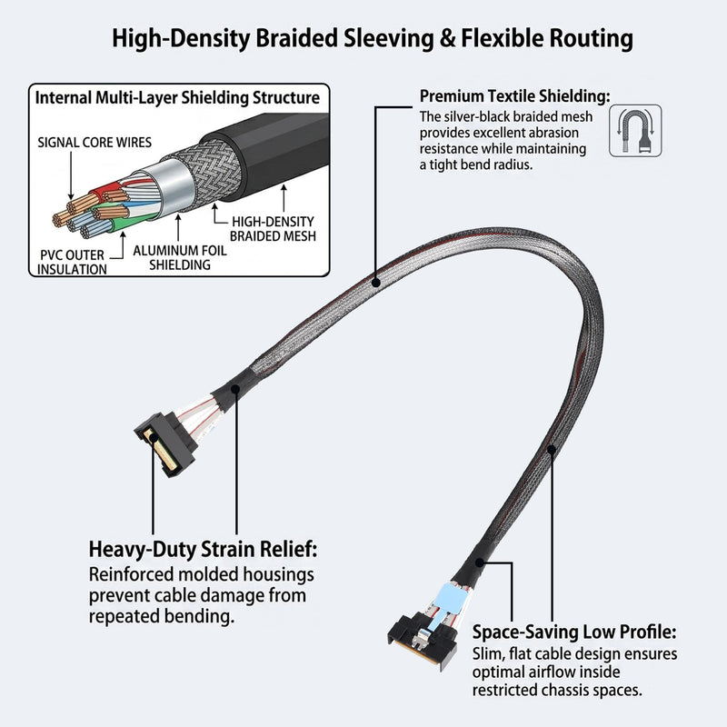 MCIO SFF-TA-1016 8i (74-Pin) Cable – PCIe Gen5 x8 (32GT/s per Lane) – 85Ω Shielded Twinax for Server & Storage MCIO 8i