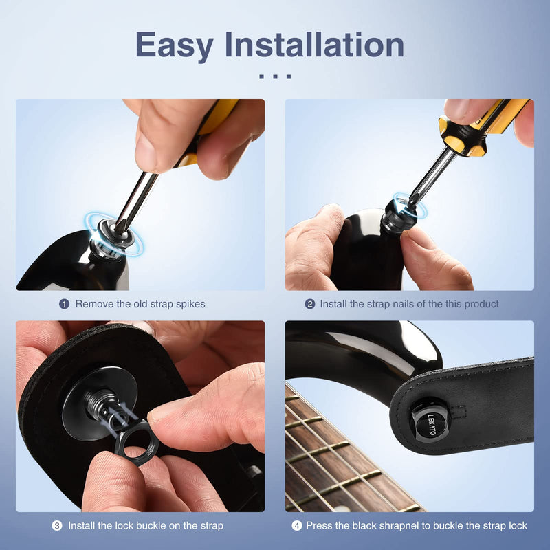 LEKATO Bass Guitar Strap Locks for for Electric Guitar & Bass Strap Locks Security Quick Release Strap Guitar Strap Locks Set Retainer System for Electric Acoustic Guitar, Bass, Ukulele Strap (Black) Black