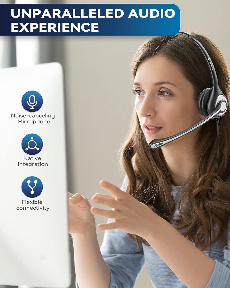 [AUSTRALIA] - Wantek Corded Telephone Headset Dual w/Noise Canceling Mic + Quick Disconnect Compatible with ShoreTel Zultys NEC Aspire Dterm Nortel Norstar Meridian Siemens ROLM Packet8 Landline Deskphones(602QS2) Binaural QD 602QS2 