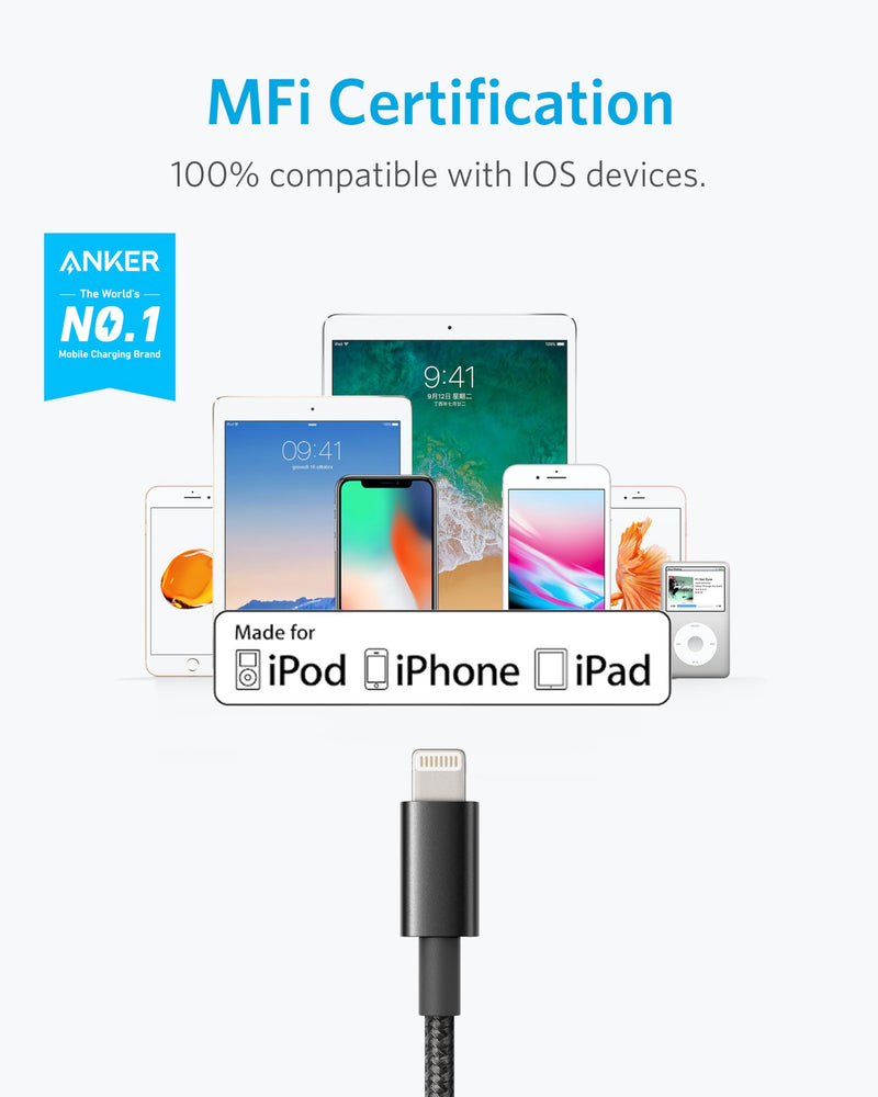 Anker 6 ft Premium Double-Braided Nylon Lightning Cable, Apple MFi Certified for iPhone Chargers, iPhone X/8/8 Plus/7/7 Plus/6/6 Plus/5s, iPad, iPad mini, and More (Black) (Pack of 2) 6 feet * 2 (Pack of 2) Black 4