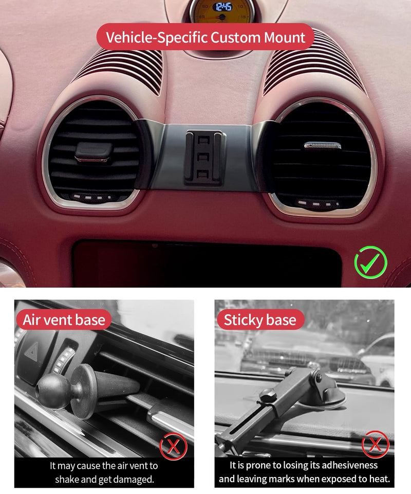 Wireless Charging Car Phone Holder for Porsche 718 Boxster/Cayman 2017-2025 | Magsafe Accessories Fast Charging Magnetic Cell Phone Holder Clip Compatible with iPhone Android, 3D Fit Vehicle Phone Stand