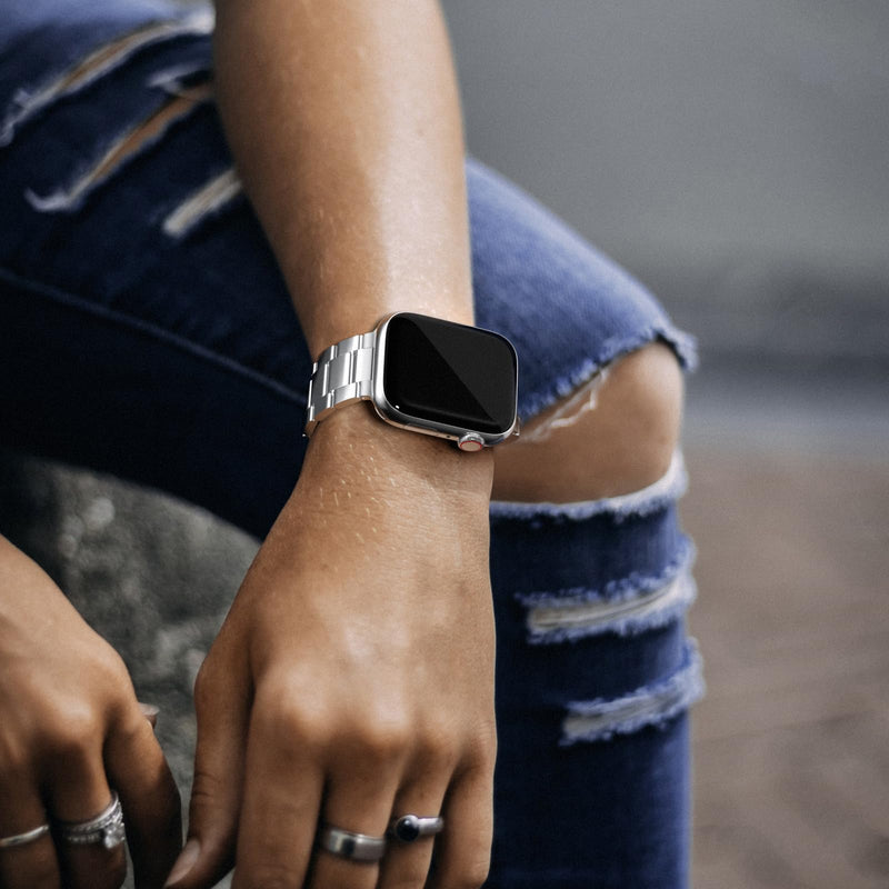 Metal Band for Apple Watch - No Tool Needed Apple Watch Stainless Steel Band - iWatch Magnetic Strap for Ultra/Ultra2 Series 10/9/8/7/6/5/4/SE for iWatch 49mm 46mm 45mm 44mm 42mm 41mm 40mm. Silver 40mm 41mm 42mm