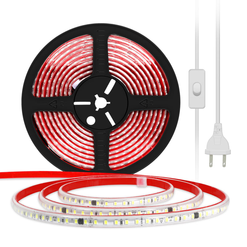 [AUSTRALIA] - LED Lights 6.56 ft AC 120V Hardwired LED Strip Lights 2M SMD 2835 LED Tape Light Flexible White LED Strips 4000K 110 Volt with ON/Off Switch (White, 6.56ft) White 4000K 