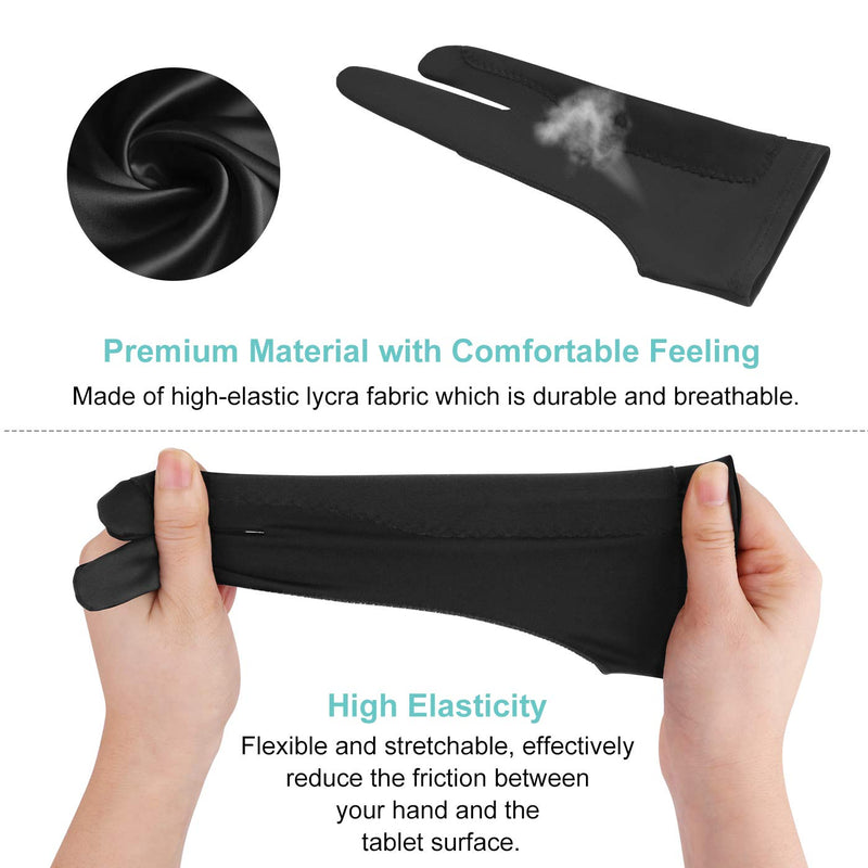 Mixoo Artists Gloves 2 Pack - Palm Rejection Gloves with Two Fingers for Paper Sketching, iPad, Graphics Drawing Tablet, Suitable for Left and Right Hand (Small) Small
