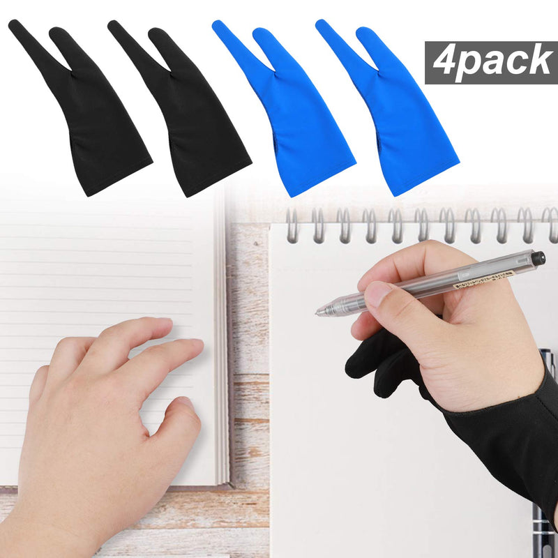 Artist Drawing Tablet Gloves Two Finger Graphics Painting Glove Free Size Creative Both Right and Left Hand 4 Pack Black Blue M