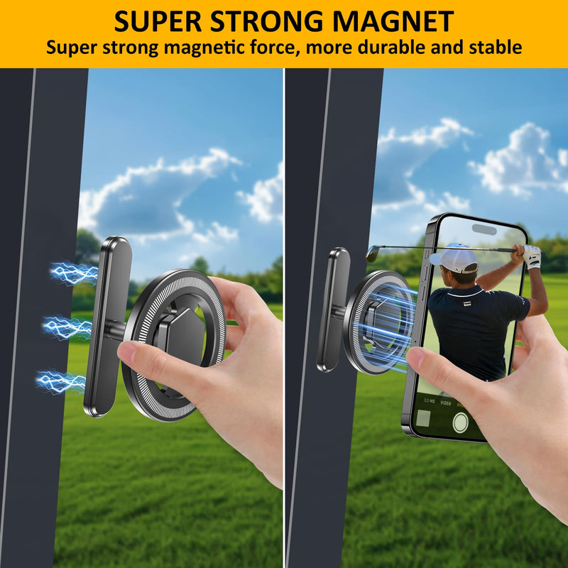 Falafa Magnetic Phone Holder for Golf Cart, MagSafe 360° Mount 2 Pack | Dual Phone Mount Set with 360° Rotation, Alloy Base & Ball Joint Compatible with MagSafe iPhone 12-17 Series Black-2 Pack