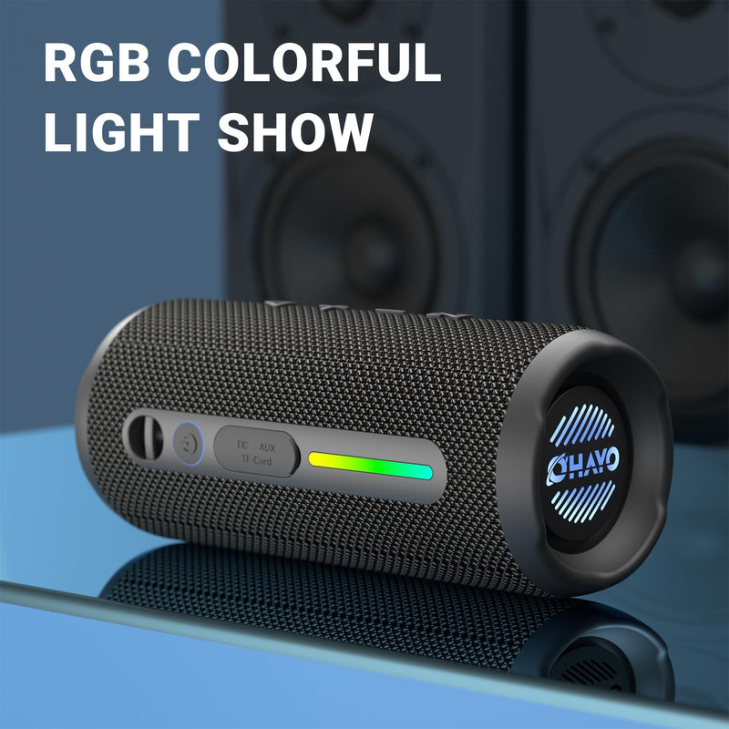 [AUSTRALIA] - OHAYO Portable Bluetooth Speaker, IPX7 Waterproof Wireless Speaker with 24W Loud Stereo Sound, Active Extra Bass, Bluetooth 5.3, RGB Lights, Dual Pairing, Up to 30H Playtime for Home, Outdoor, Party Black 