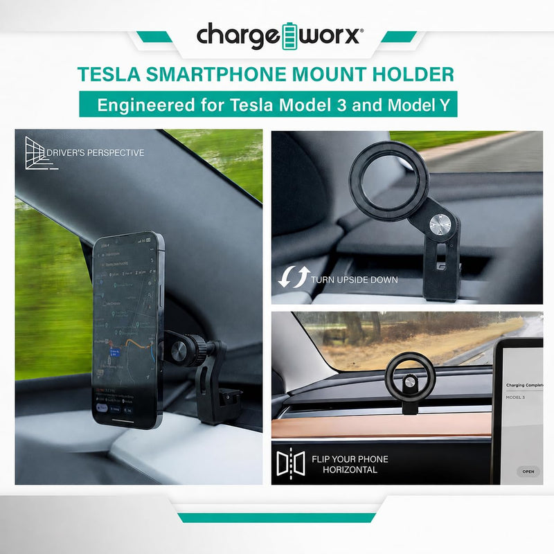 MagSafe Car Mount, Magnetic Phone Holder for Tesla Model 3 & Y, Vent Mount | Magnetic iPhone and Android Holder, 3-Prong Clip For Easy Install, 360° Foldable & Adjustable, Portrait or Landscape View