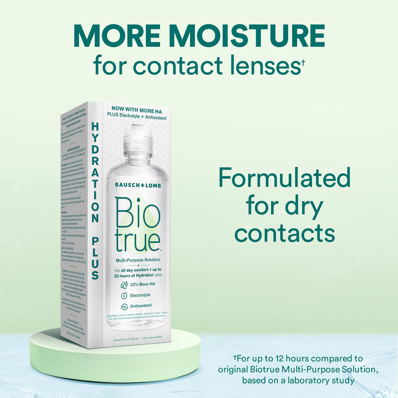 Biotrue Hydration Plus Contact Lens Solution, Multi-Purpose Solution for Soft Contact Lenses, Lens Case Included, 4 FL OZ 4 Fl Oz (Pack of 1)