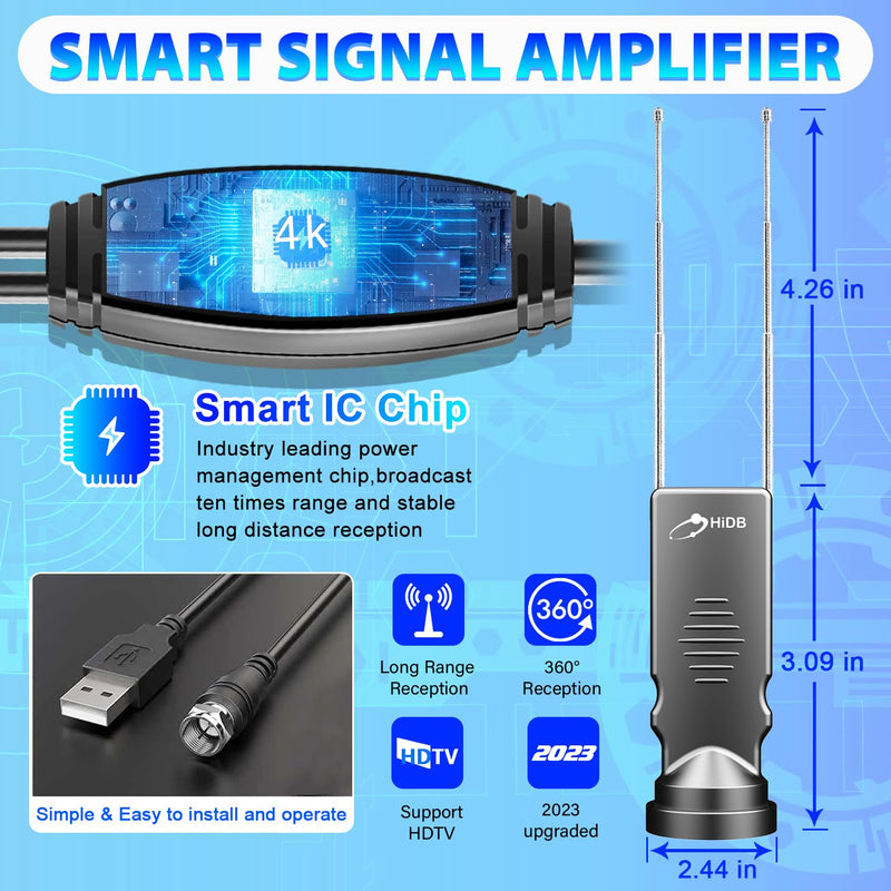 Rabbit Ears Antenna Long Range Reception with Amplifier TV Antenna for Smart TV Indoor, HD Antenna for TV Indoor 4k, Digital Antenna for Smart TV Support All Free HDTV Channels