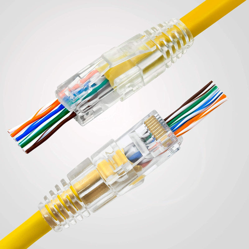 GTZ Bundle – 2 Items: RJ45 Crimp Tool + RJ45 Cat6 Pass Through Connectors and Strain Relief Boots - Pack of 100/100