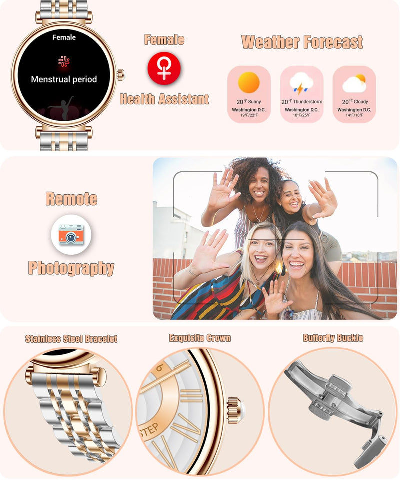 Smart Watch for Women 1.27" Color Screen Waterproof Fitness Activity Tracker Rose Gold Women's Smart Watch with Heart Rate Sleep Monitor for Android and iOS (Two-Tone Rose Gold Steel RT-i109) Two-Tone Rose Gold Steel RT-i109