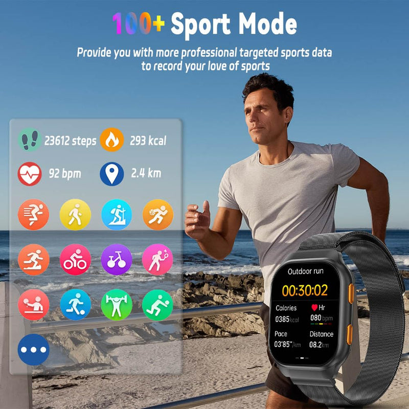 Smart Watches for Men,Fitness Tracker Smartwatch for Android Phones/iPhone Compatible,1.96" AMOLED Womens Men Watch with Blood Pressure Monitor,Female Cycle(2 Watch Bands) (A-Black) A-BLACK