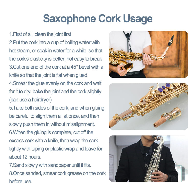 [AUSTRALIA] - Danchet Alto Saxophone Accessories,Alto Sax Cork Replacement Kit,2 pcs Saxophone Cork, Glue, Cork Grease, Knife, Taping, and Sandpaper alto sax cork replacement kit 