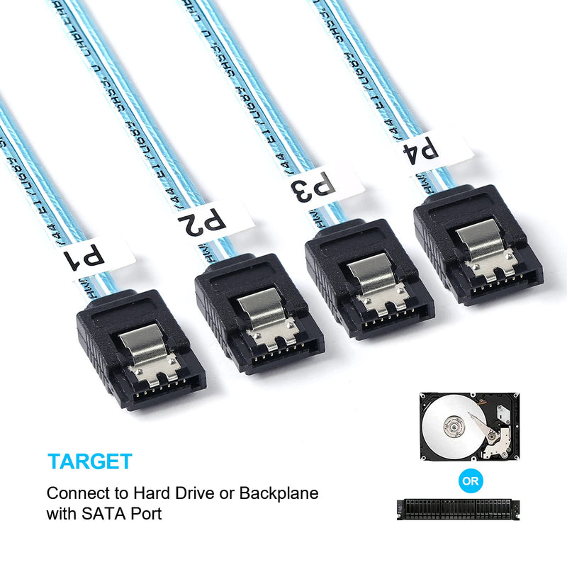 SFF-8643 to SATA:0.5M Mini SAS to SATA Cable Mini SAS Breakout Cable SFF 8643 to SATA Mini SAS HD to SATA SAS to 4X SATA Breakout Cable (1.6FT) 1.6FT 1PACK